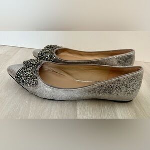 TORY BURCH VANESSA crystal Bow crackled suede flats Ballerina Flat Pointy Toe 9